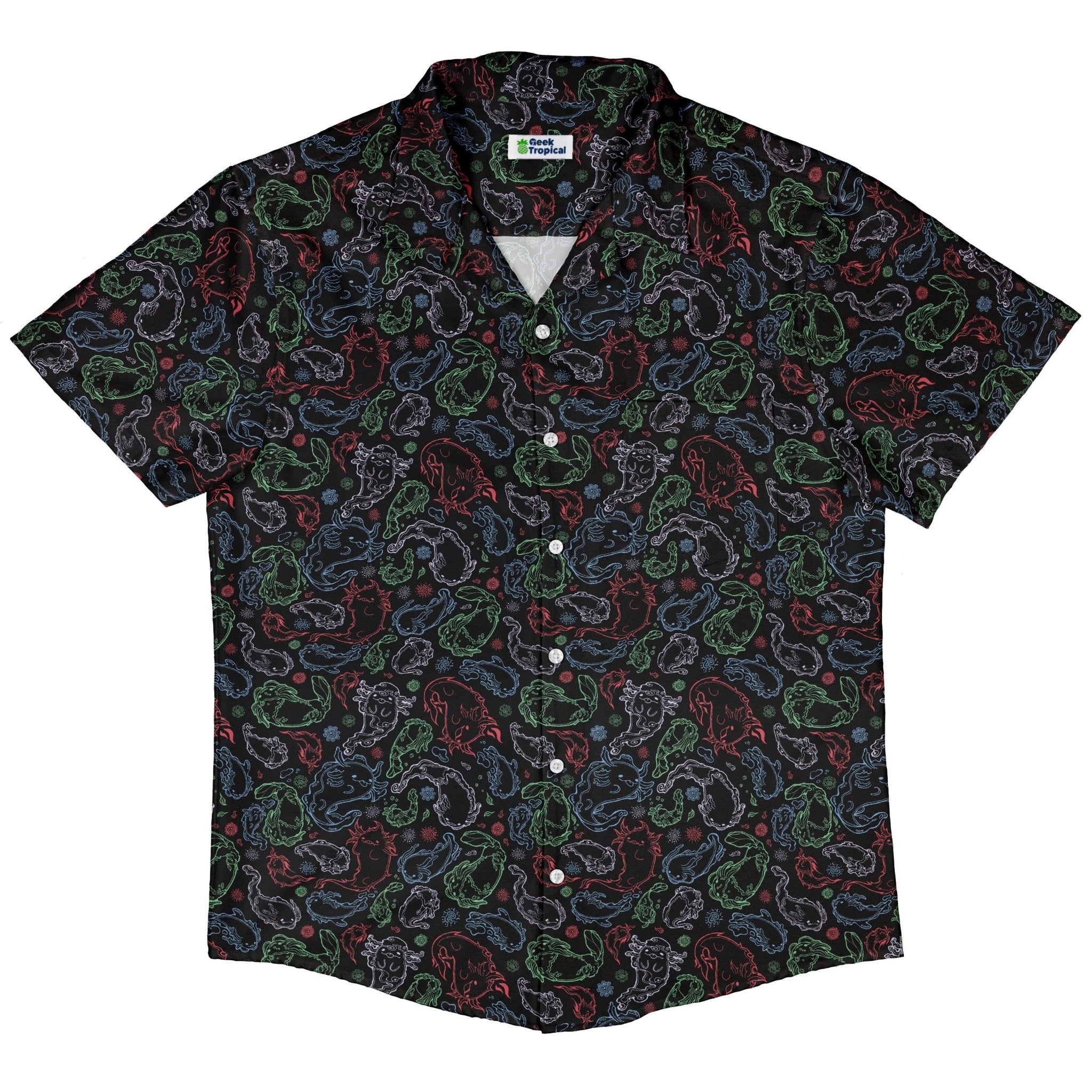 Axolotl Avatar State Button Up Shirt Geek Nerd adult sizing anime Design by Ardi Tong