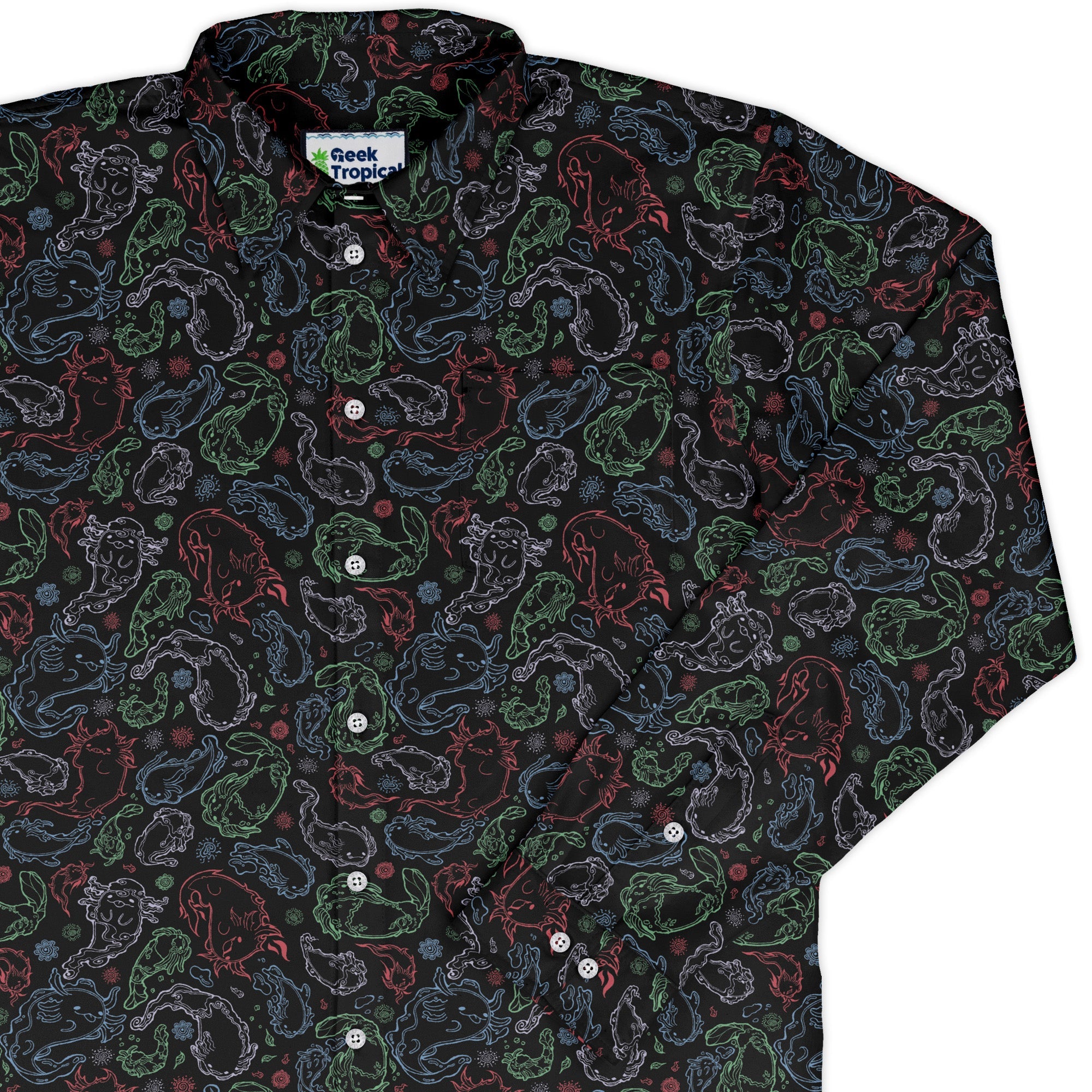 Axolotl avatar state Long Sleeve Button Up Shirt Geek Nerd adult sizing anime Design by Ardi Tong