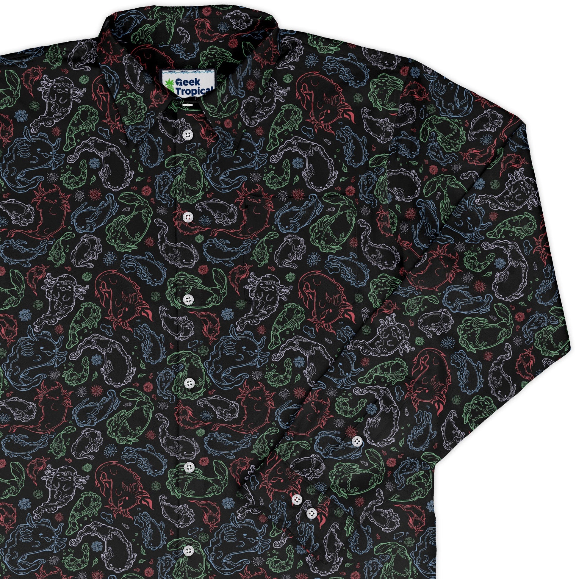Axolotl avatar state Long Sleeve Button Up Shirt Geek Nerd adult sizing anime Design by Ardi Tong