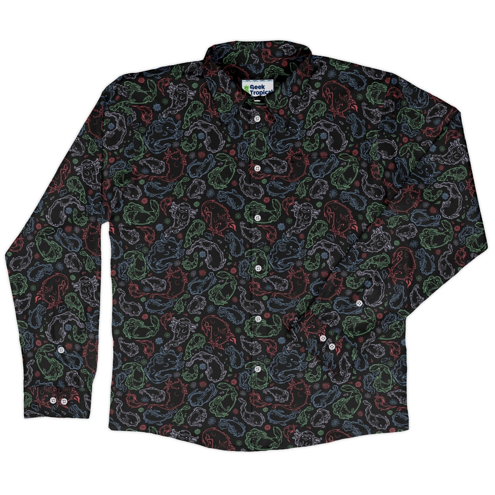 Axolotl avatar state Long Sleeve Button Up Shirt Geek Nerd adult sizing anime Design by Ardi Tong