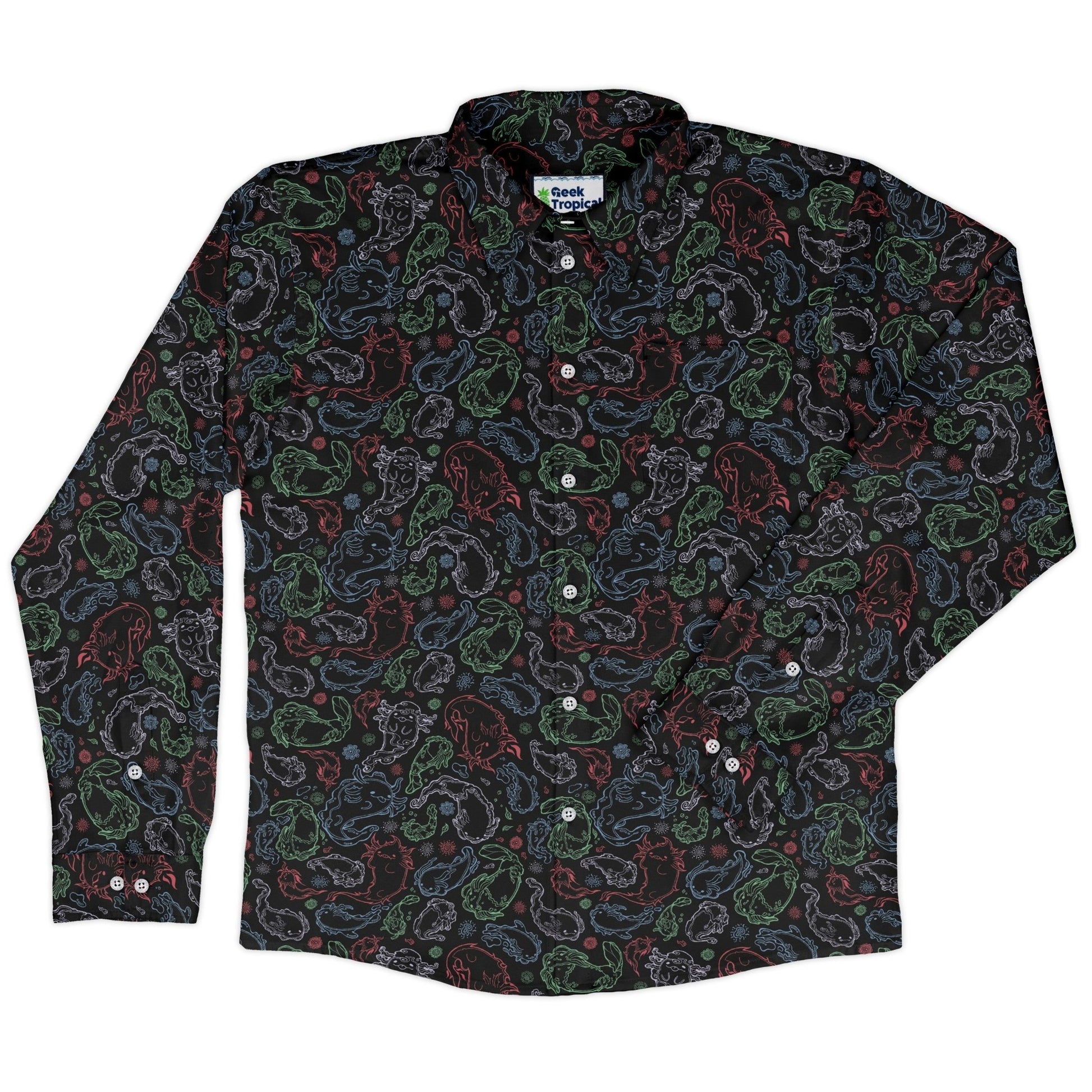 Axolotl avatar state Long Sleeve Button Up Shirt Geek Nerd adult sizing anime Design by Ardi Tong