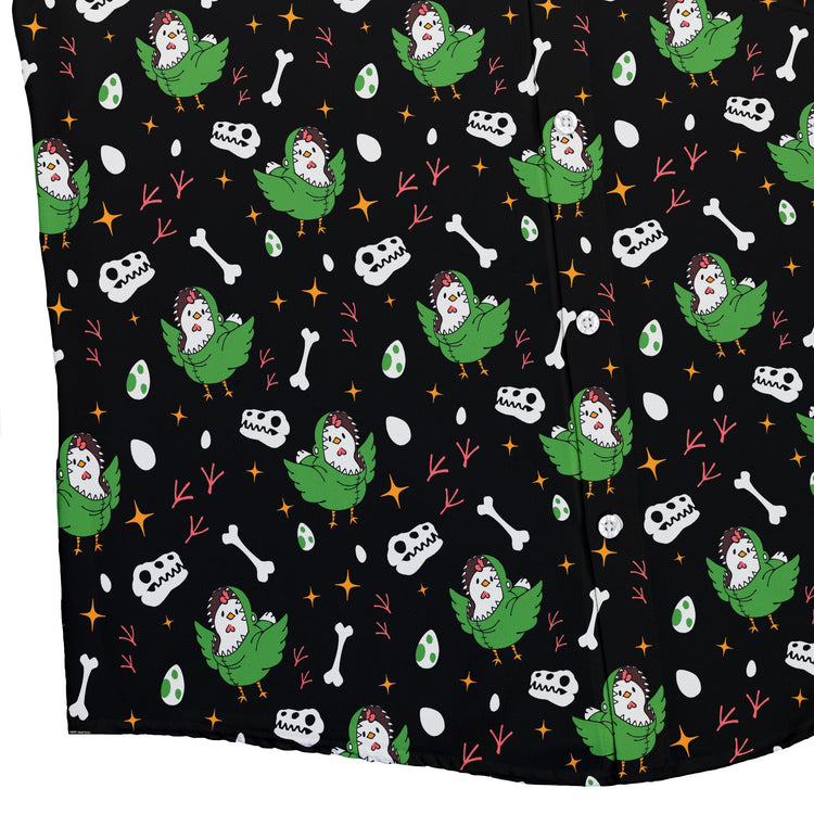 Chickenossauro Rex Button Up Shirt Geek Nerd adult sizing Design by Tobe Fonseca dinosaur print