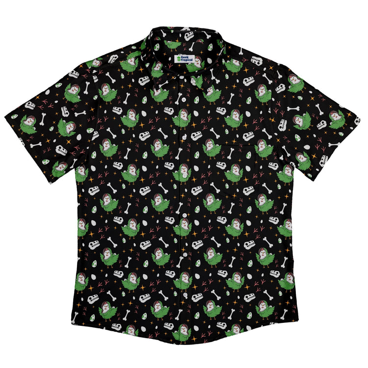 Chickenossauro Rex Button Up Shirt Geek Nerd adult sizing Design by Tobe Fonseca dinosaur print