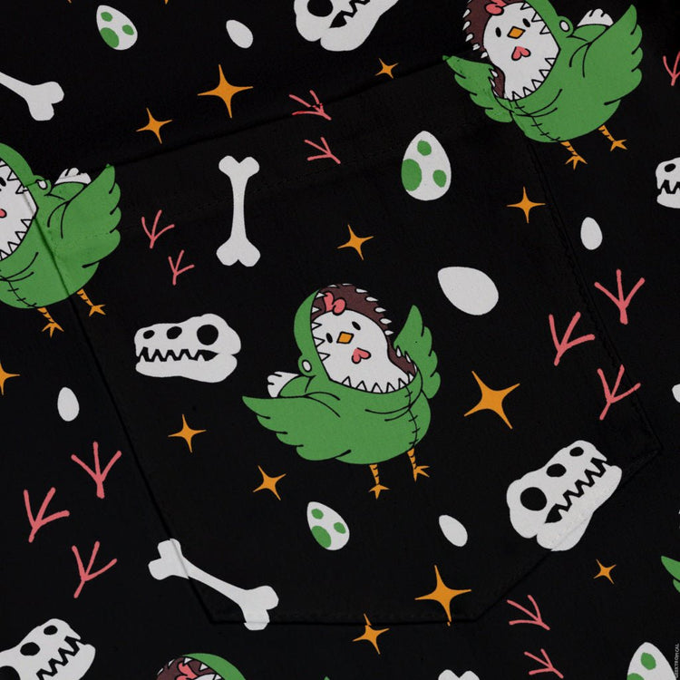 Chickenossauro Rex Button Up Shirt Geek Nerd adult sizing Design by Tobe Fonseca dinosaur print