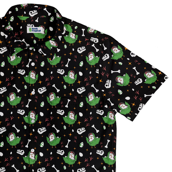 Chickenossauro Rex Button Up Shirt Geek Nerd adult sizing Design by Tobe Fonseca dinosaur print
