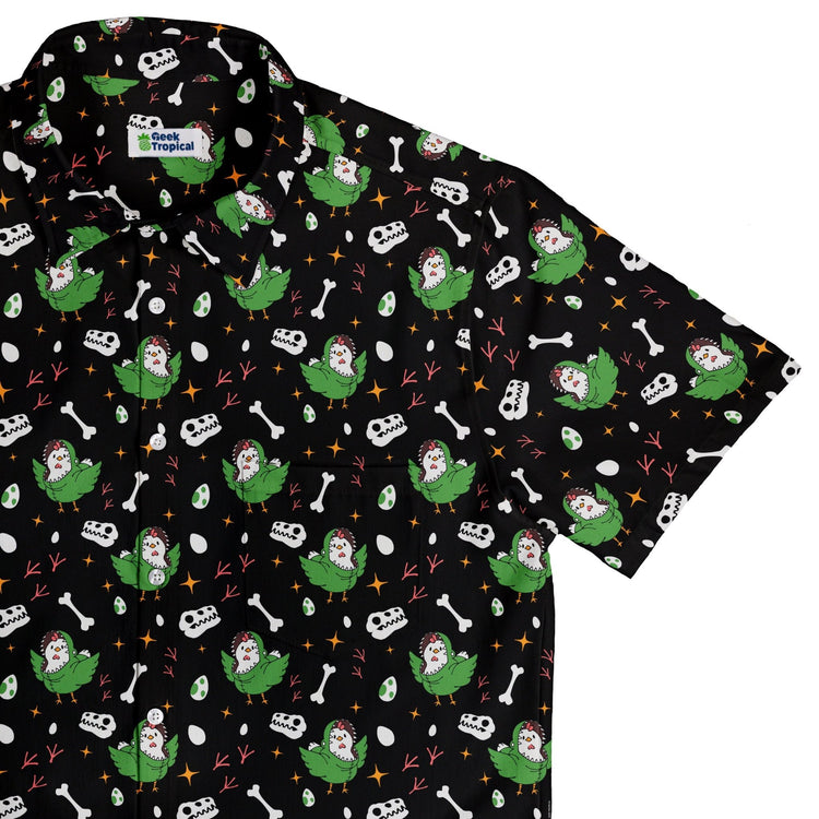 Chickenossauro Rex Button Up Shirt Geek Nerd adult sizing Design by Tobe Fonseca dinosaur print