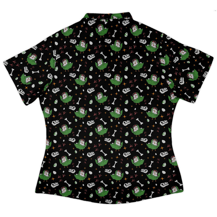 Chickenossauro Rex Curvy Button Up Shirt Geek Nerd Design by Tobe Fonseca dinosaur print q225