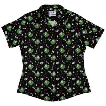 Chickenossauro Rex Curvy Button Up Shirt Geek Nerd Design by Tobe Fonseca dinosaur print q225