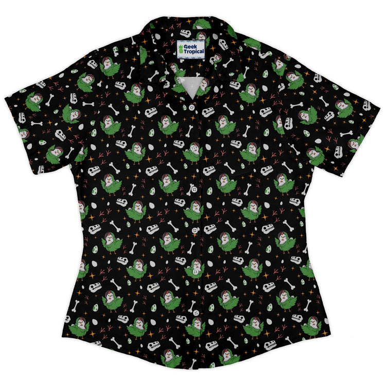 Chickenossauro Rex Curvy Button Up Shirt Geek Nerd Design by Tobe Fonseca dinosaur print q225