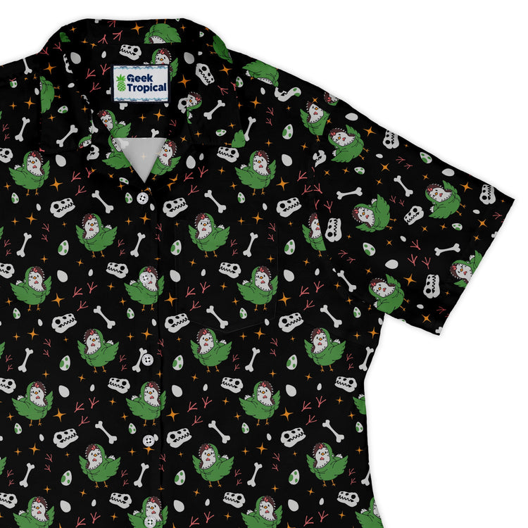 Chickenossauro Rex Curvy Button Up Shirt Geek Nerd Design by Tobe Fonseca dinosaur print q225