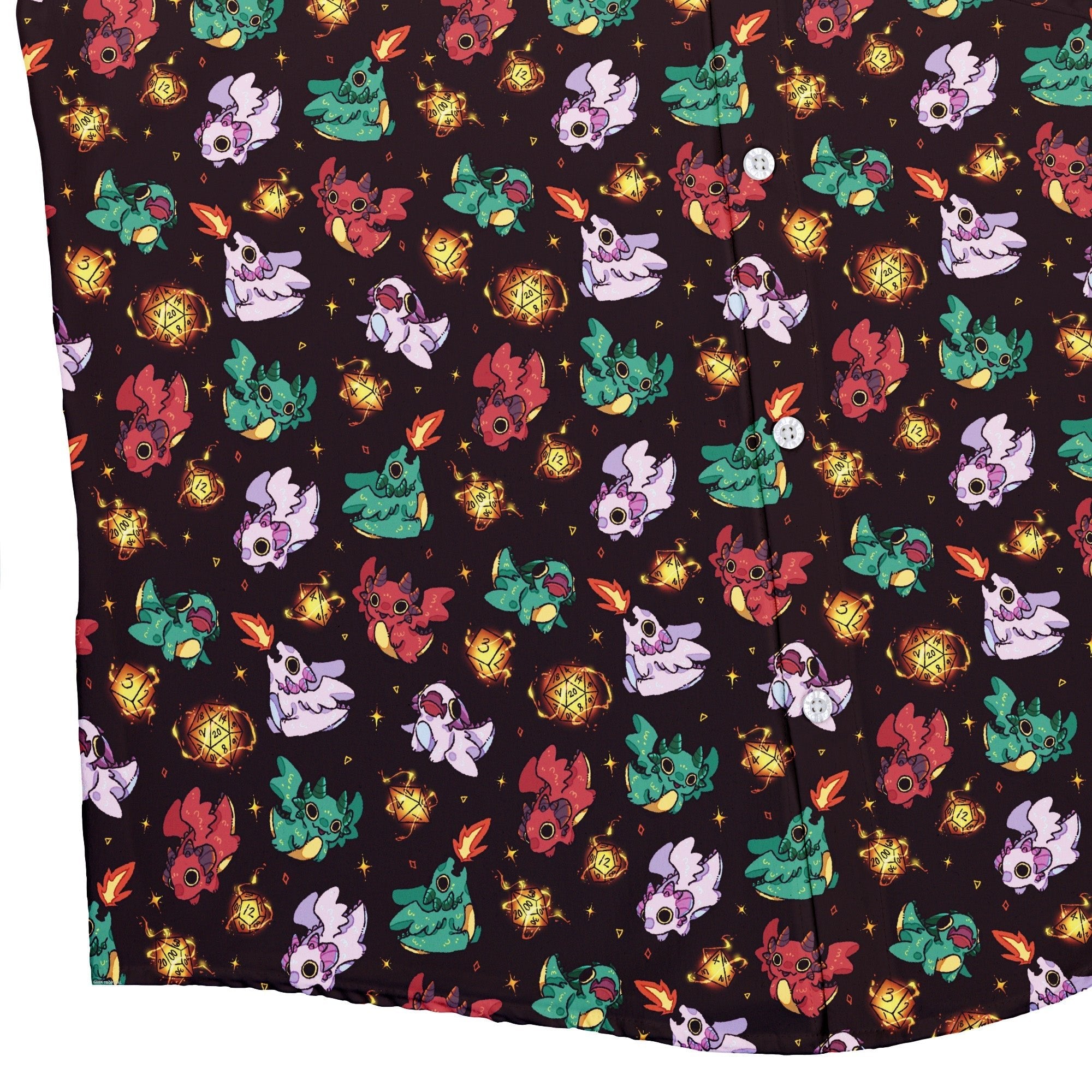 Baby Dragon Familiars Button Up Shirt Geek Nerd adult sizing Design by Ardi Tong dnd & rpg print