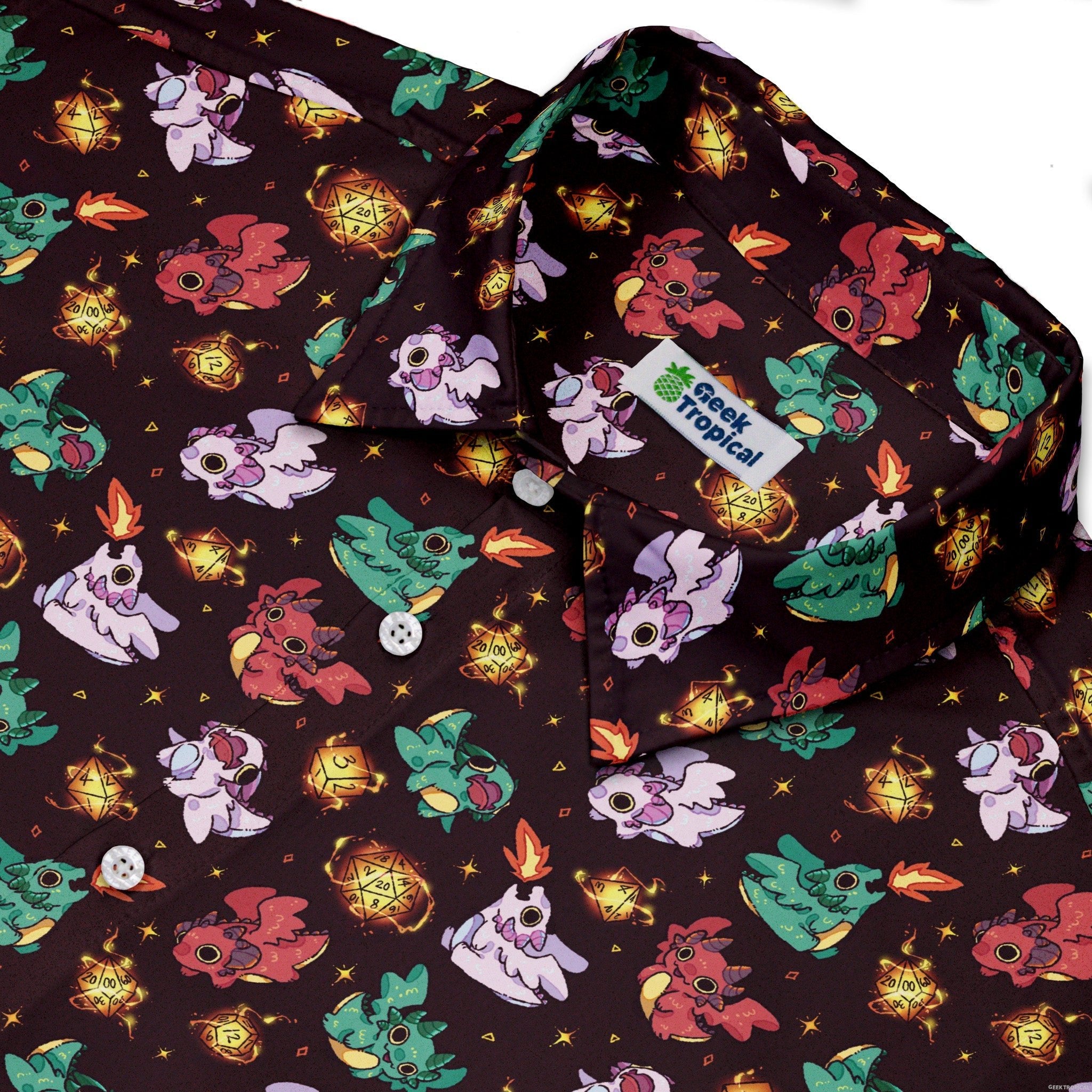 Baby Dragon Familiars Button Up Shirt Geek Nerd adult sizing Design by Ardi Tong dnd & rpg print