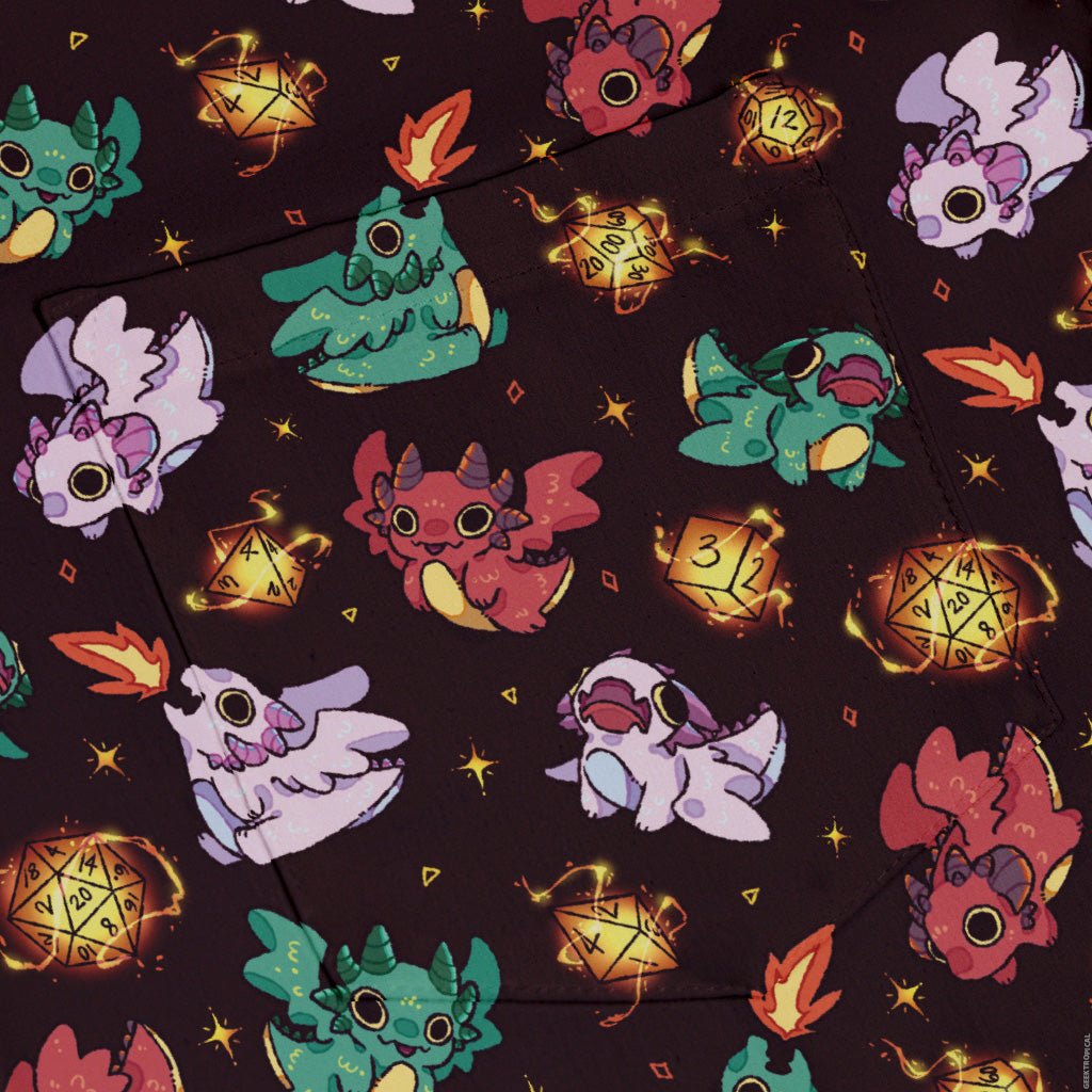 Baby Dragon Familiars Button Up Shirt Geek Nerd adult sizing Design by Ardi Tong dnd & rpg print