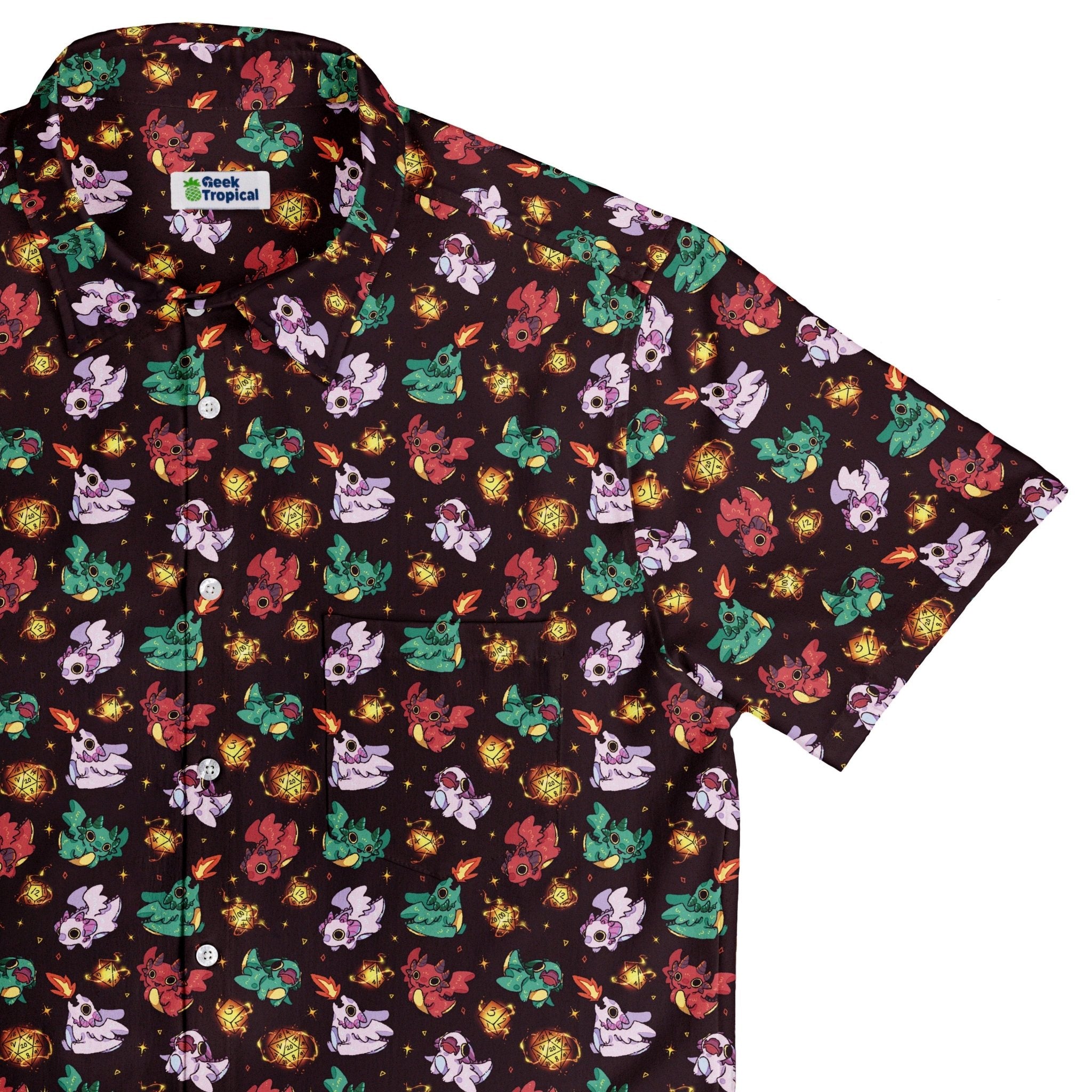 Baby Dragon Familiars Button Up Shirt Geek Nerd adult sizing Design by Ardi Tong dnd & rpg print