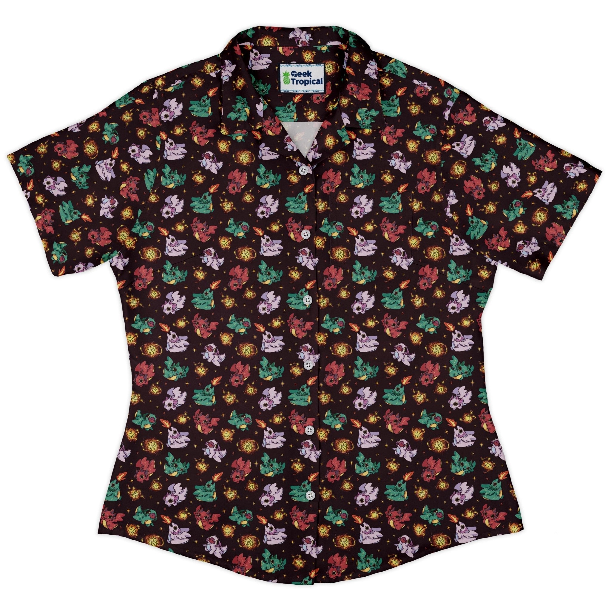 Baby Dragon Familiars Curvy Button Up Shirt Geek Nerd Design by Ardi Tong dnd & rpg print q225