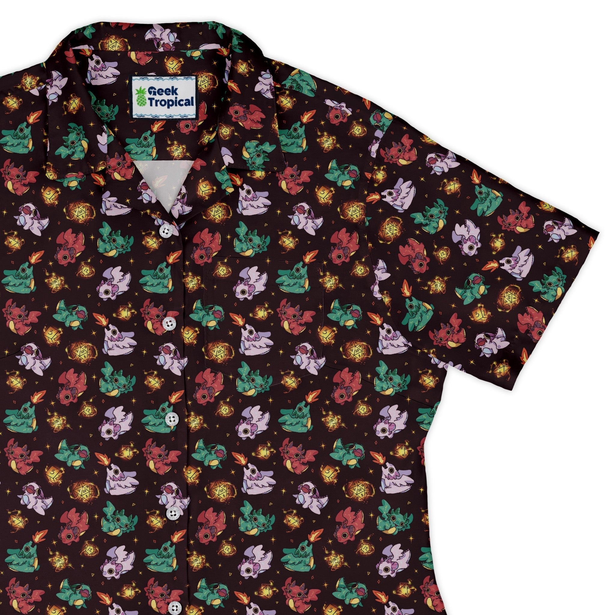 Baby Dragon Familiars Curvy Button Up Shirt Geek Nerd Design by Ardi Tong dnd & rpg print q225