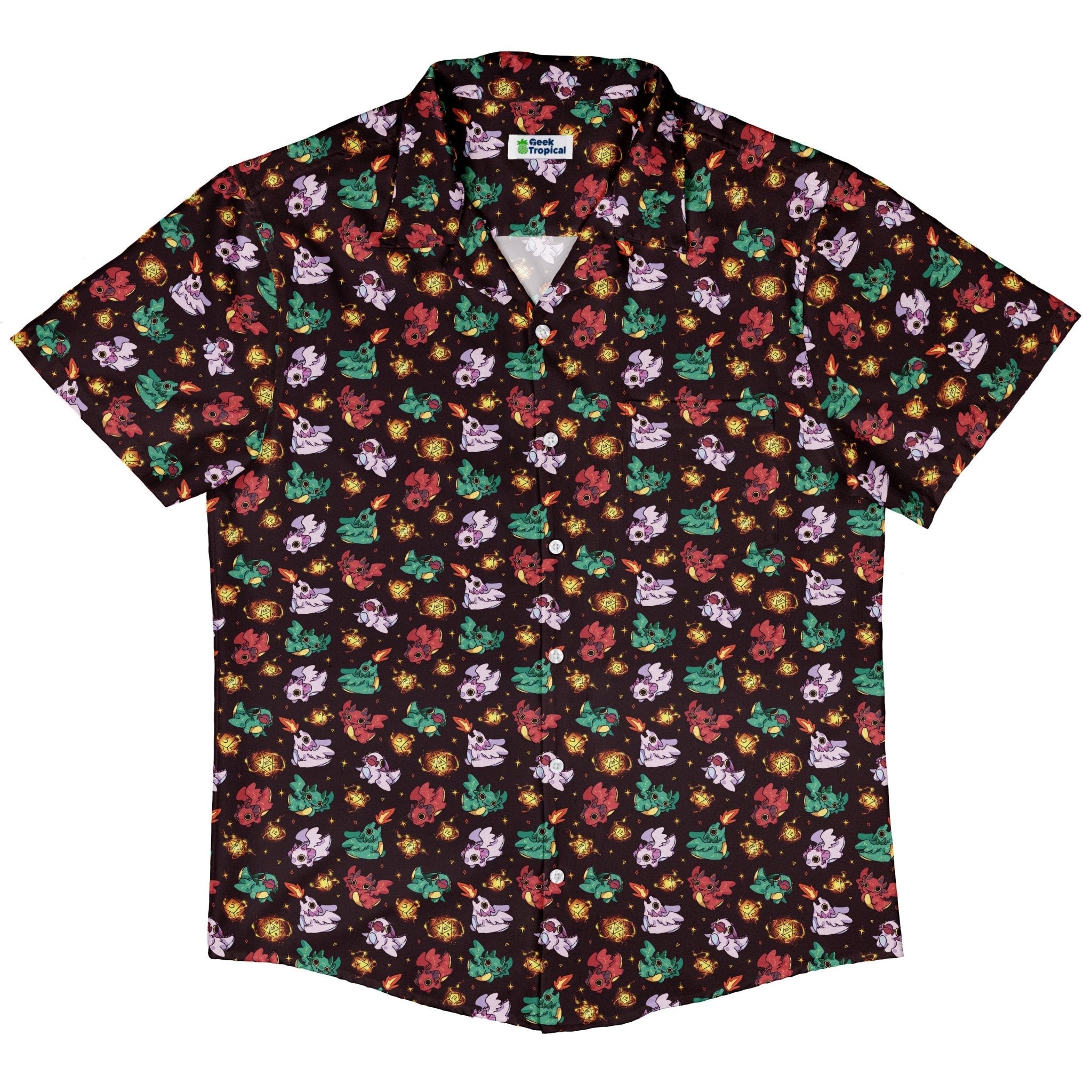 Baby Dragon Familiars Button Up Shirt Geek Nerd adult sizing Design by Ardi Tong dnd & rpg print