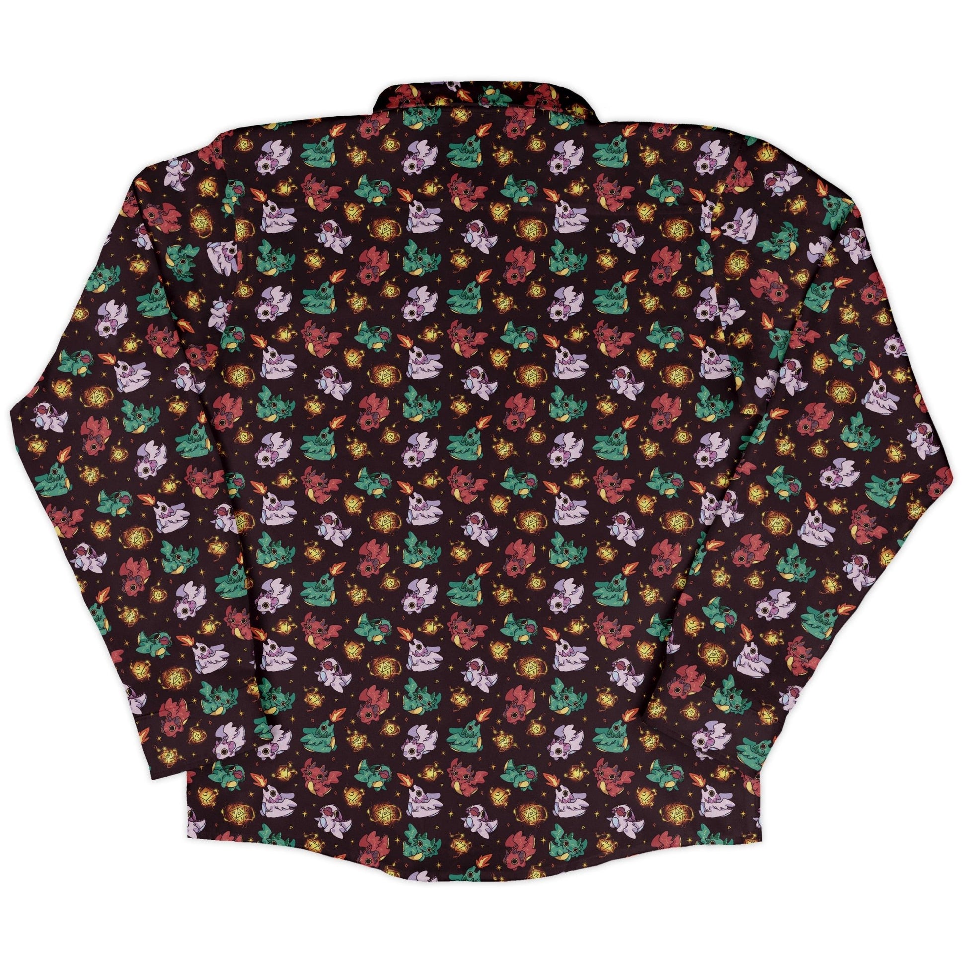 Baby Dragon Familiars Long Sleeve Button Up Shirt Geek Nerd adult sizing Design by Ardi Tong dnd & rpg print