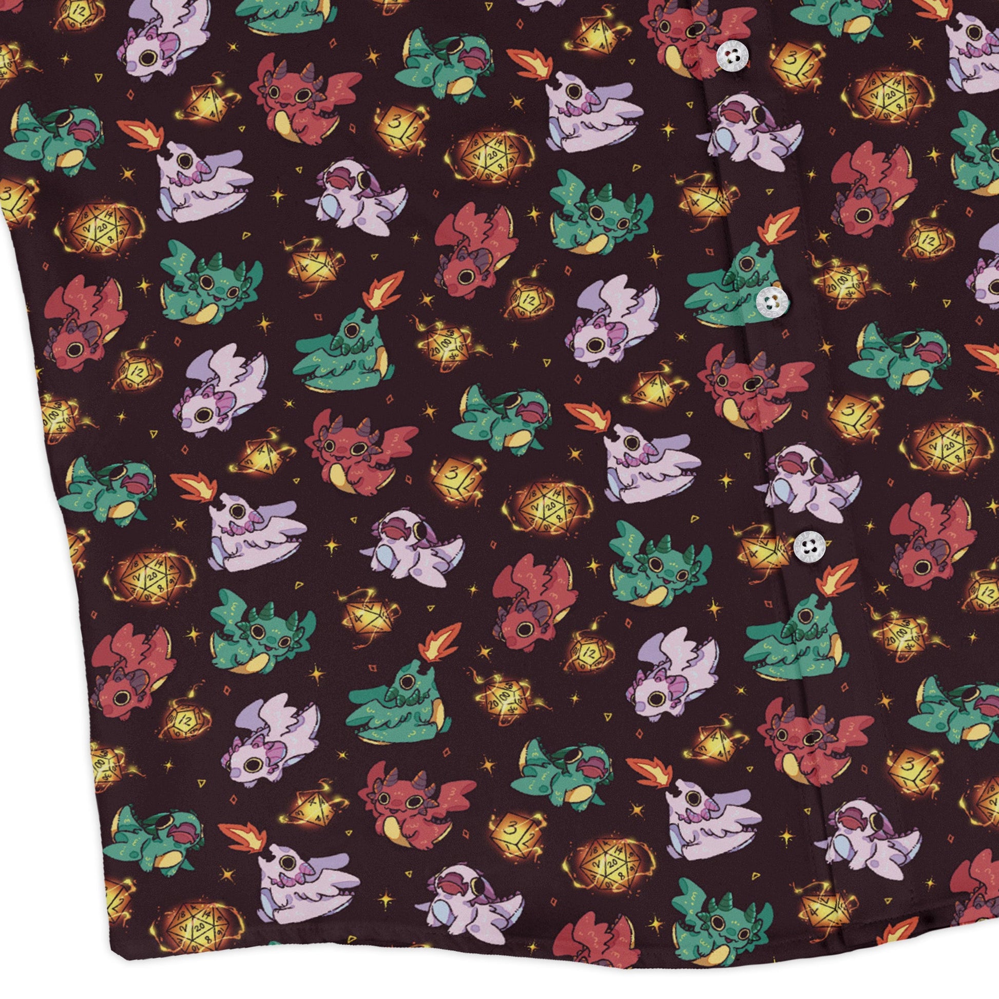 Baby Dragon Familiars Long Sleeve Button Up Shirt Geek Nerd adult sizing Design by Ardi Tong dnd & rpg print