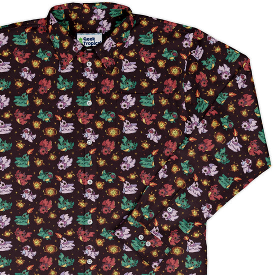 Baby Dragon Familiars Long Sleeve Button Up Shirt Geek Nerd adult sizing Design by Ardi Tong dnd & rpg print