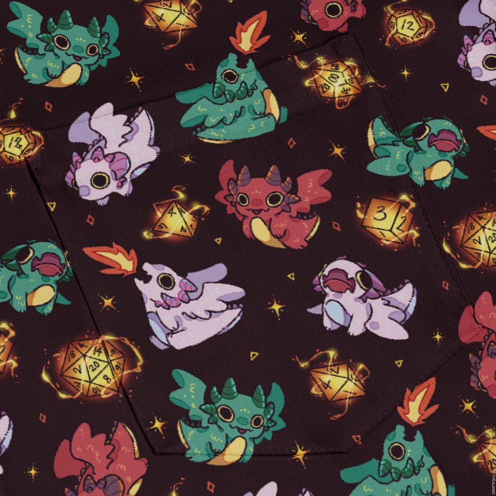 Baby Dragon Familiars Long Sleeve Button Up Shirt Geek Nerd adult sizing Design by Ardi Tong dnd & rpg print