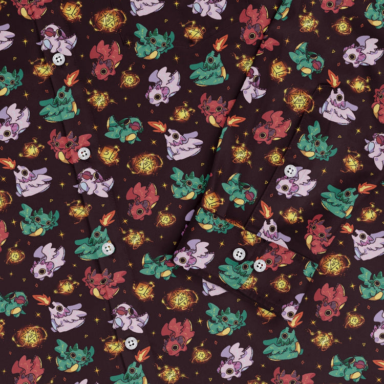 Baby Dragon Familiars Long Sleeve Button Up Shirt Geek Nerd adult sizing Design by Ardi Tong dnd & rpg print