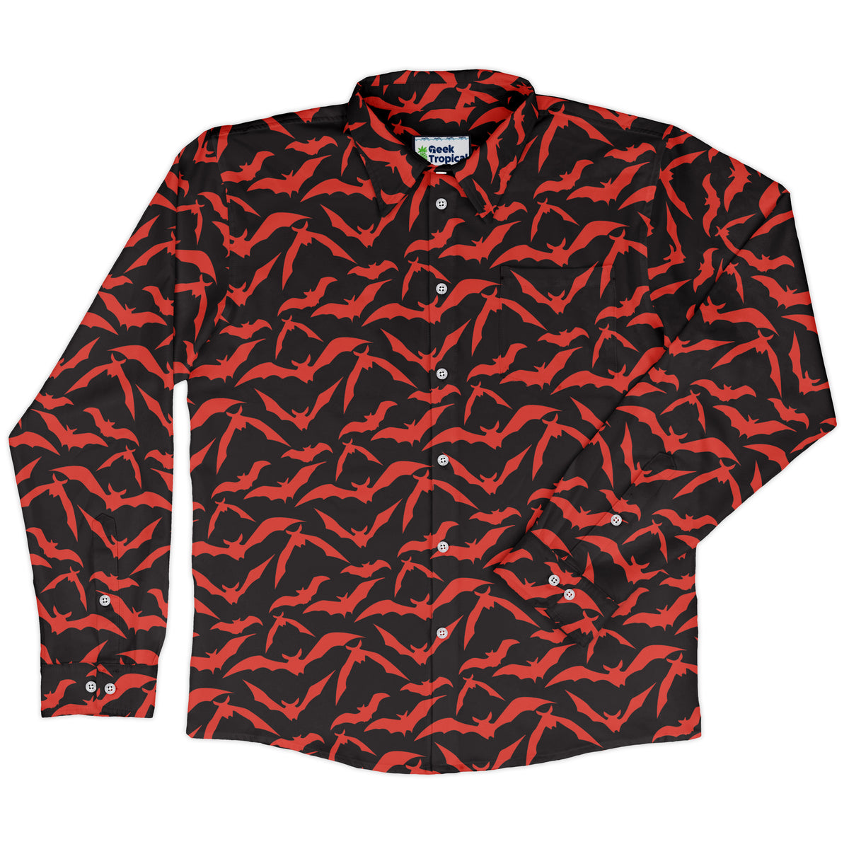 Bat Swarm Long Sleeve Button Up Shirt front