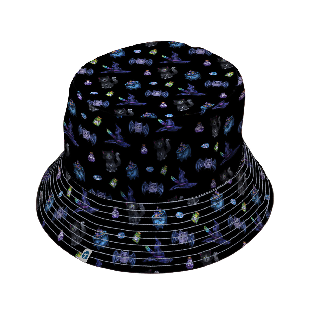 Bats Cats Hats Bucket Hat Gray Stitching