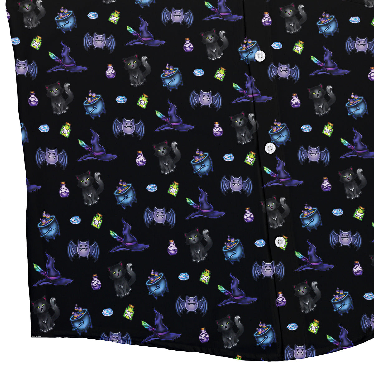 Bats Cats Hats Button Up Shirt Bottom Corner