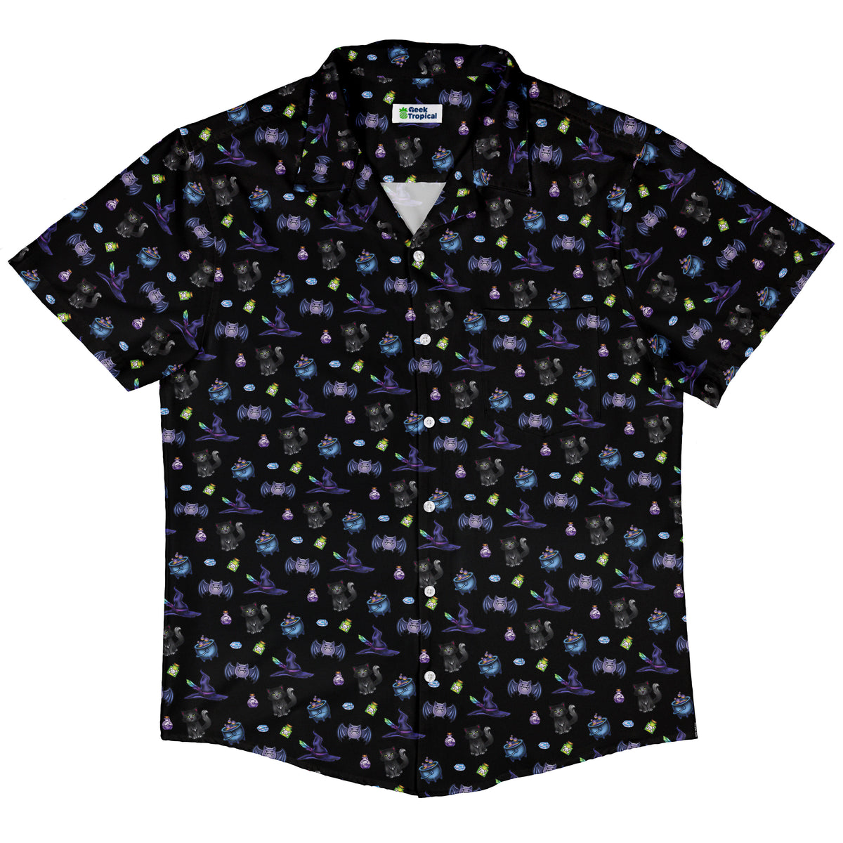 Bats Cats Hats Button Up Shirt Hawaiian Front
