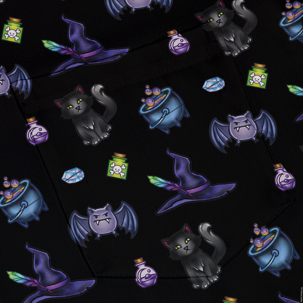Bats Cats Hats Button Up Shirt Pocket