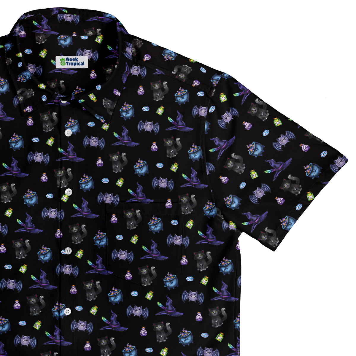 Bats Cats Hats Button Up Shirt Top Corner
