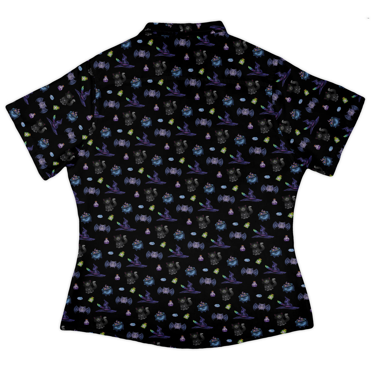 Bats Cats Hats Curvy Button Up Shirt womens back