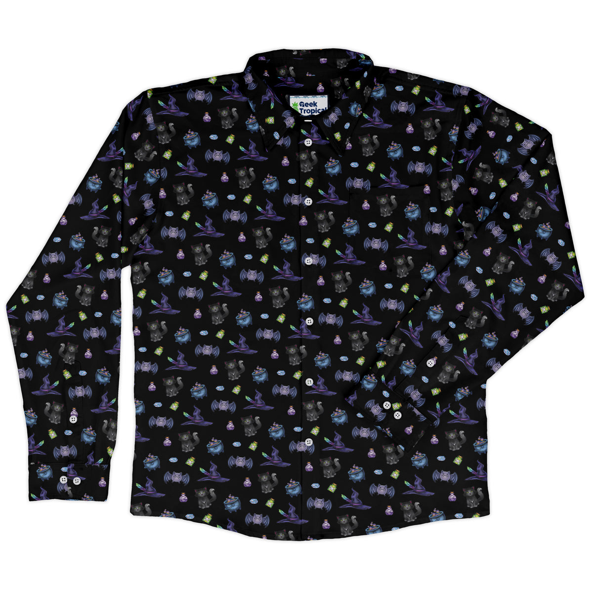 Bats Cats Hats Long Sleeve Button Up Shirt Old Long Sleeve Button Up Shirt front