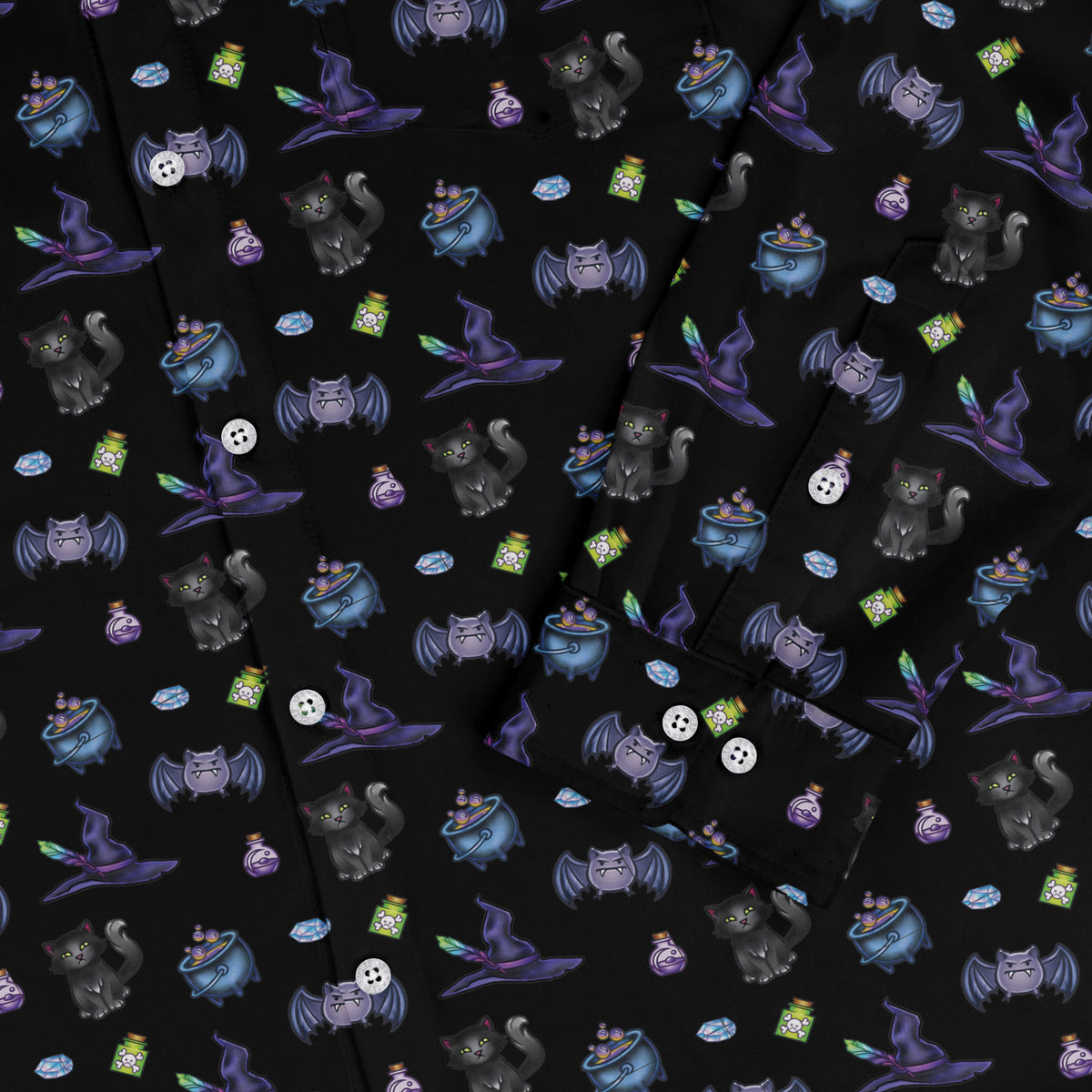 Bats Cats Hats Long Sleeve Button Up Shirt Old Long Sleeve Button Up Shirt sleeve close