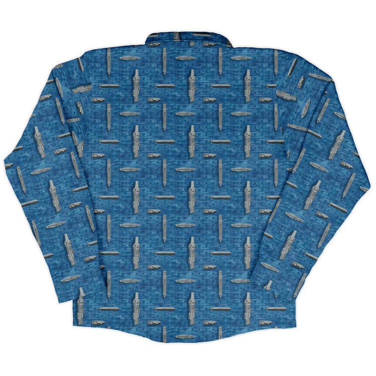 Battleship Long Sleeve Button Up Shirt Geek Nerd adult sizing board game print Designs by Nathan