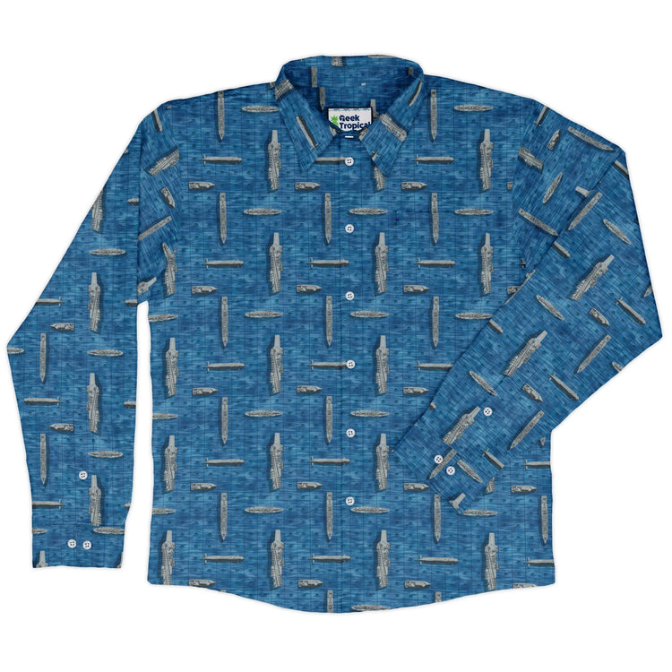 Battleship Long Sleeve Button Up Shirt Geek Nerd adult sizing board game print Designs by Nathan