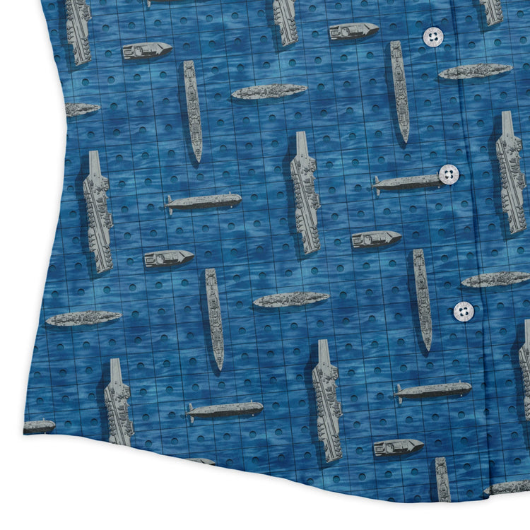Battleship Curvy Button Up Shirt Geek Nerd board game print Designs by Nathan women