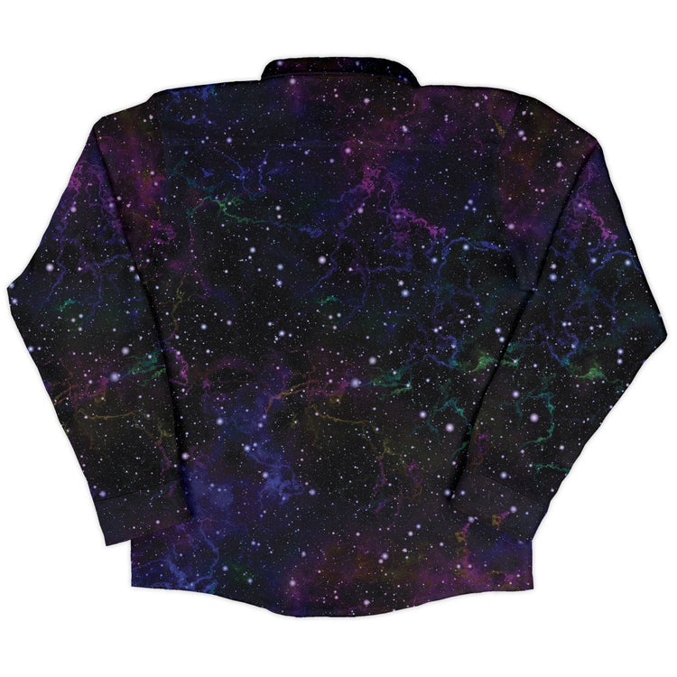 Beautiful Nebula Outer Space Long Sleeve Button Up Shirt Geek Nerd adult sizing FLOW DESC WRITING outer space & astronaut print