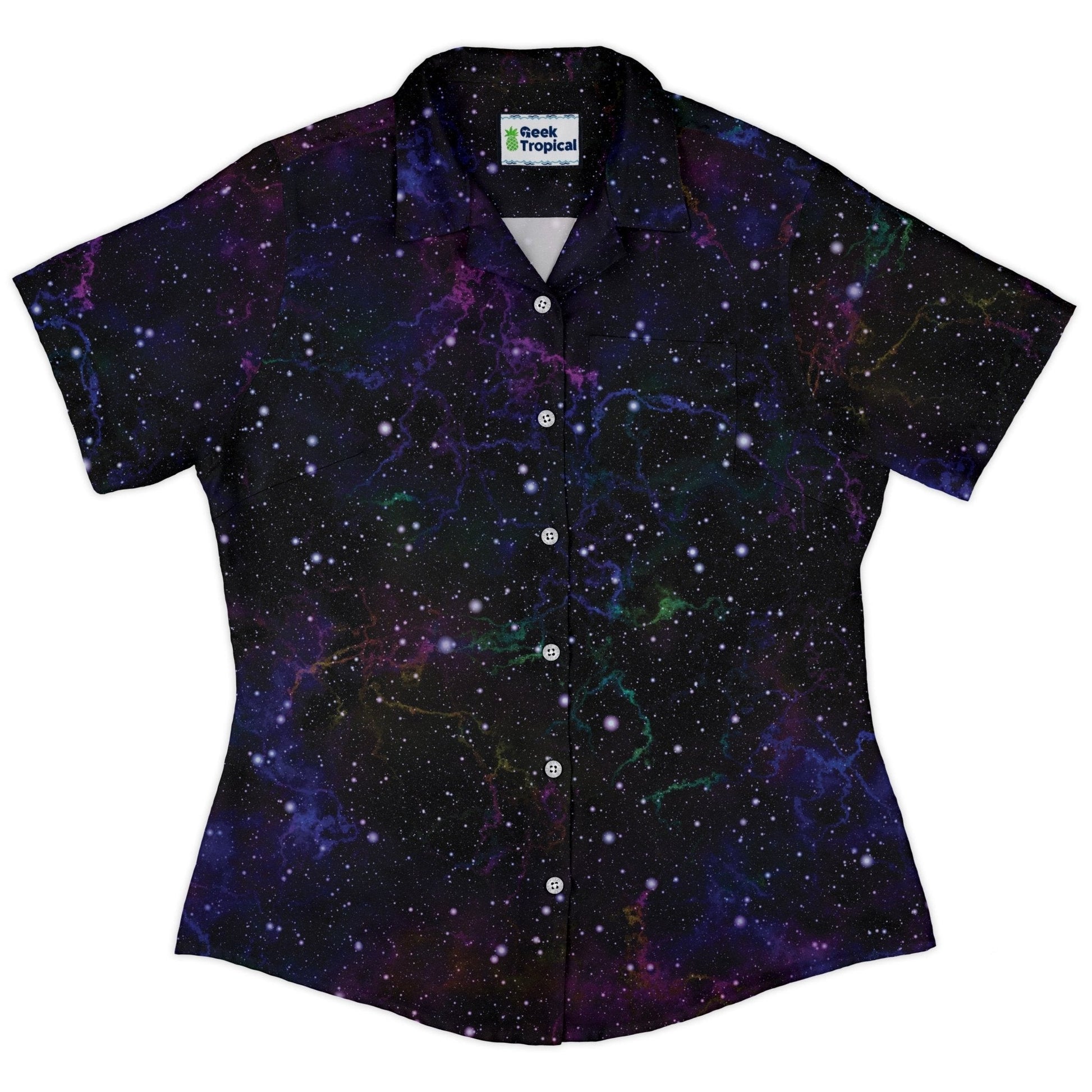 Clearance Ready - to - Ship Beautiful Nebula Outer Space Curvy Button Up Shirt Geek Nerd Clearance outer space & astronaut print Ready - to - Ship