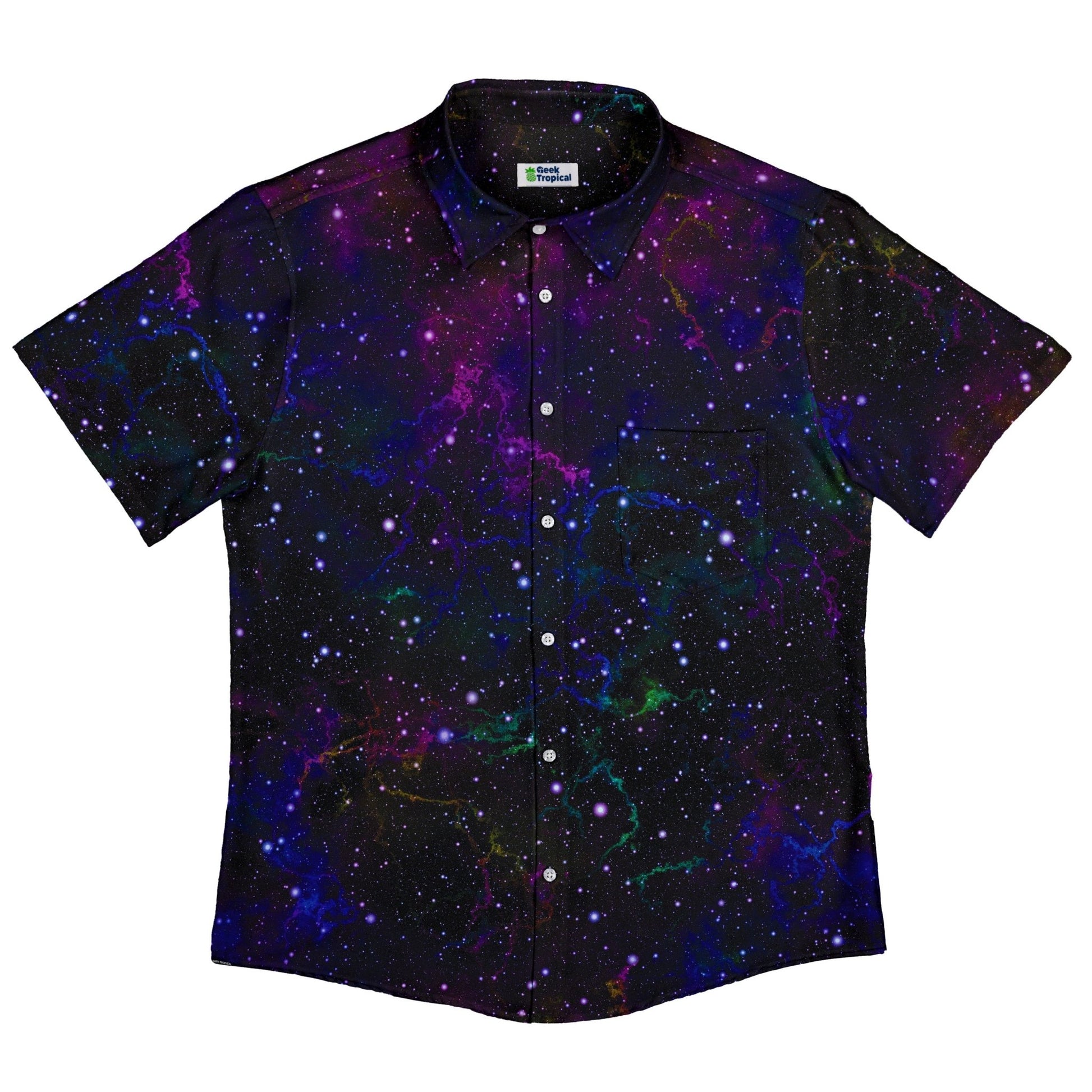 Ready - to - Ship - Beautiful Nebula Outer Space Button Up Shirt Geek Nerd adult sizing fix outer space & astronaut print