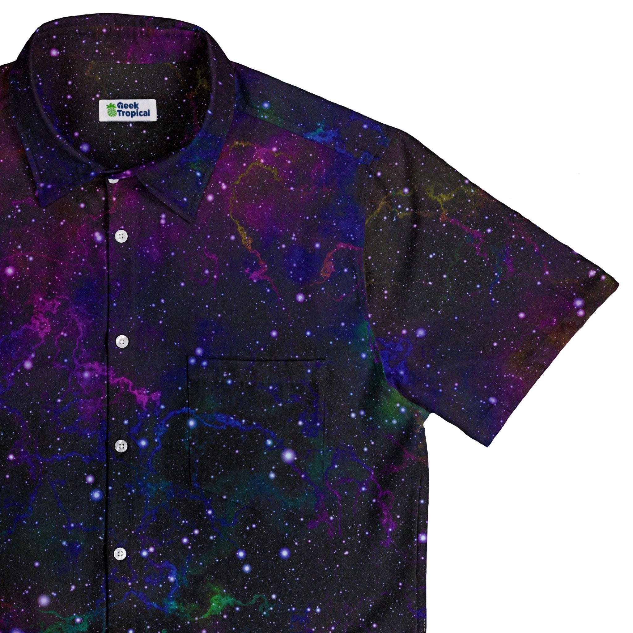 Ready - to - Ship - Beautiful Nebula Outer Space Button Up Shirt Geek Nerd adult sizing fix outer space & astronaut print