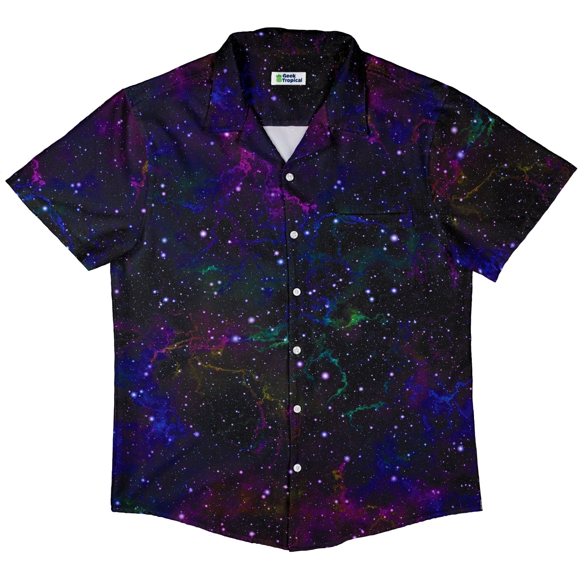 Clearance Ready - to - Ship Beautiful Nebula Outer Space Button Up Shirt Geek Nerd adult sizing Clearance outer space & astronaut print