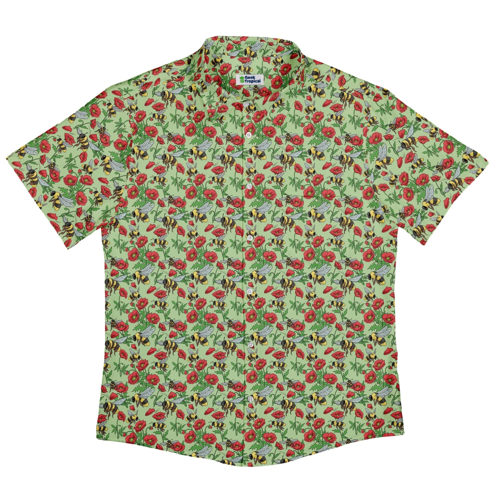 Bee - autiful Garden Button Up Shirt Geek Nerd adult sizing botany print Design by Julie Kitzes