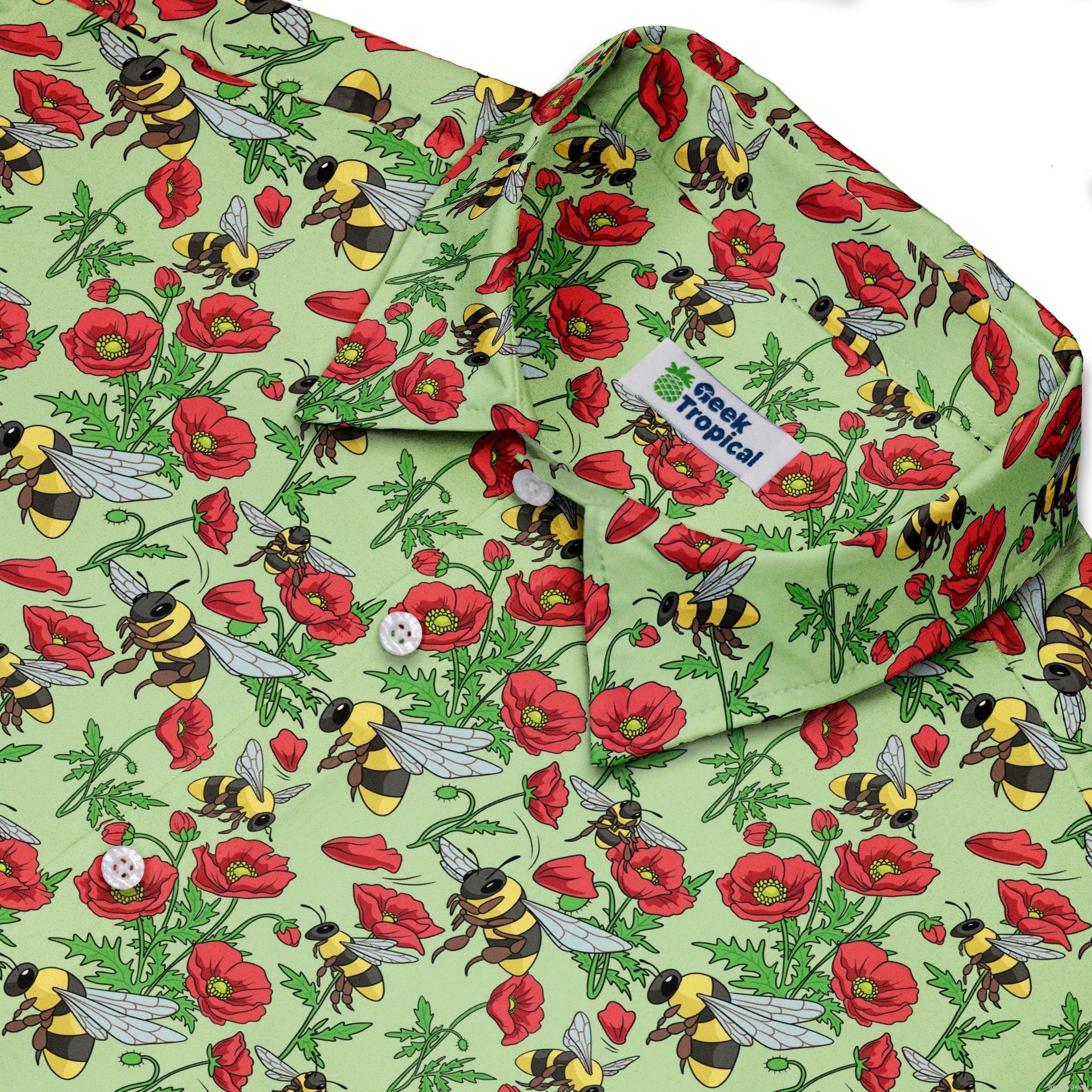 Bee - autiful Garden Button Up Shirt Geek Nerd adult sizing botany print Design by Julie Kitzes