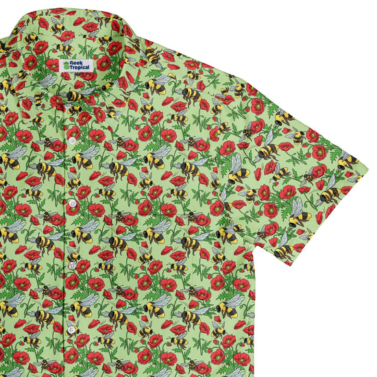 Bee - autiful Garden Button Up Shirt Geek Nerd adult sizing botany print Design by Julie Kitzes