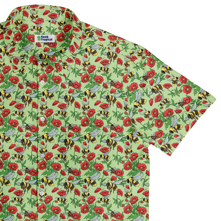 Bee - autiful Garden Button Up Shirt Geek Nerd adult sizing botany print Design by Julie Kitzes