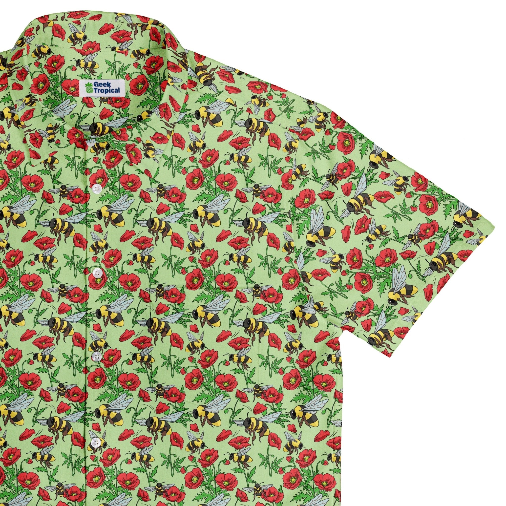 Bee - autiful Garden Button Up Shirt Geek Nerd adult sizing botany print Design by Julie Kitzes