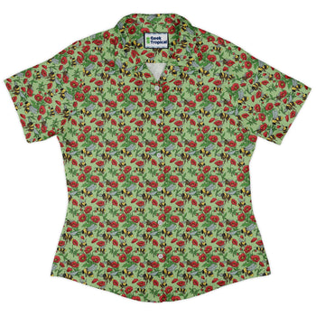 Bee - autiful Garden Curvy Button Up Shirt Geek Nerd botany print Design by Julie Kitzes q225