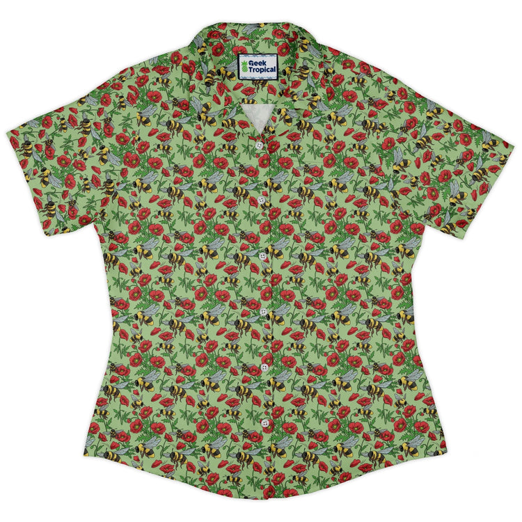 Bee - autiful Garden Curvy Button Up Shirt Geek Nerd botany print Design by Julie Kitzes q225